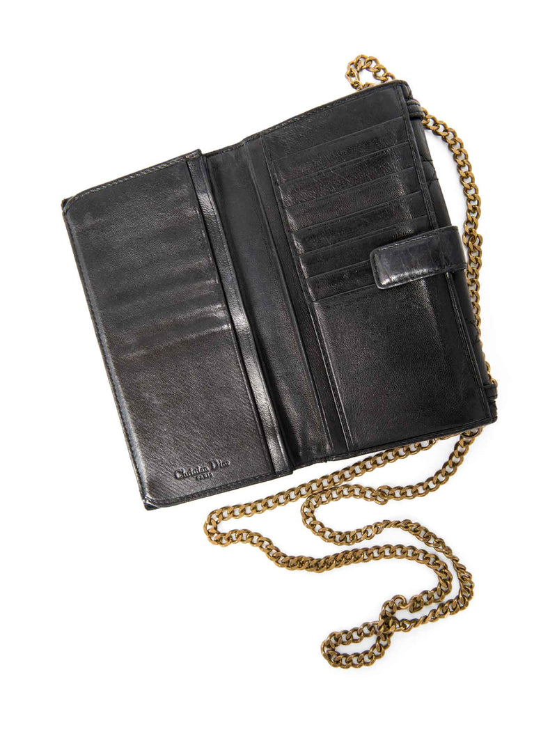 Christian Dior Logo Leather Cannage Quilted Wallet on Chain Black Gold-designer resale