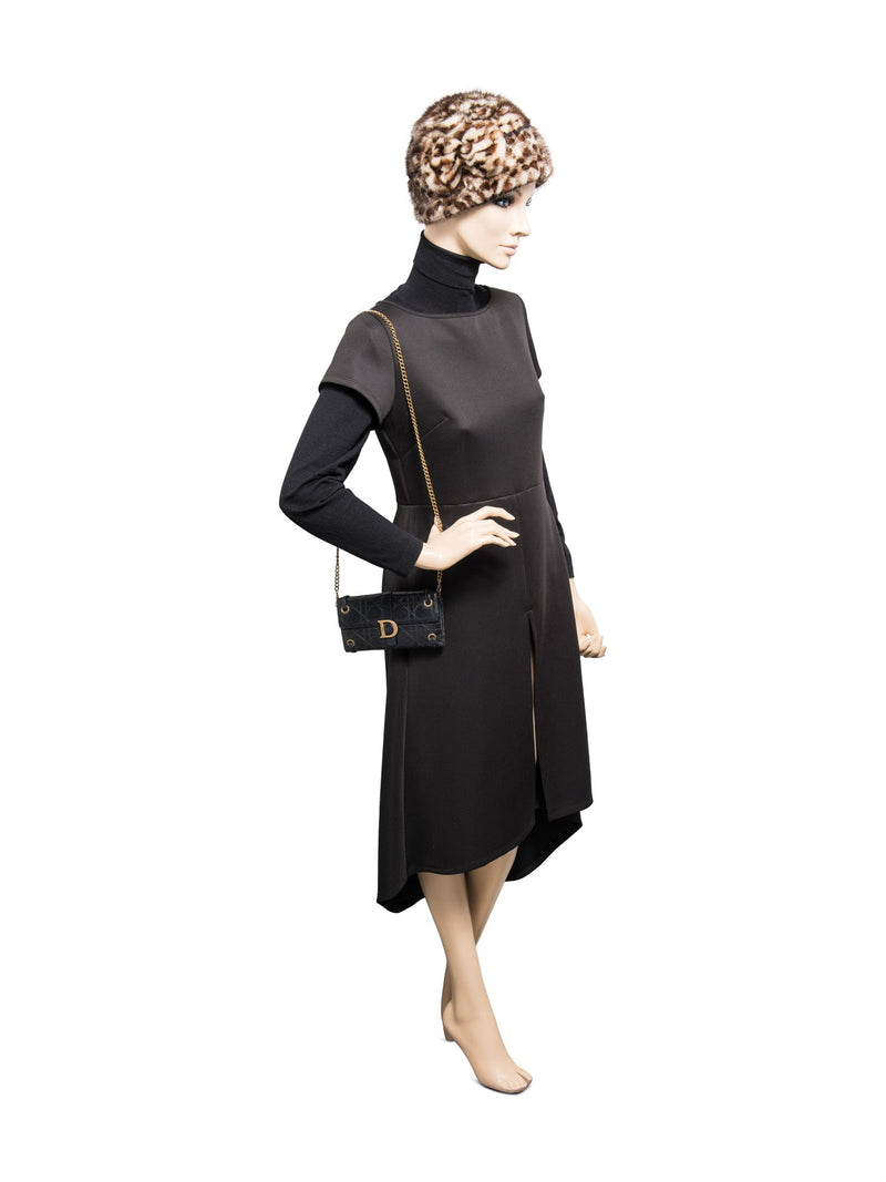 Christian Dior Logo Leather Cannage Quilted Wallet on Chain Black Gold-designer resale