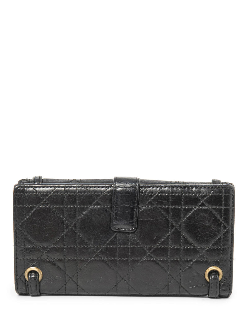 Christian Dior Logo Leather Cannage Quilted Wallet on Chain Black Gold-designer resale