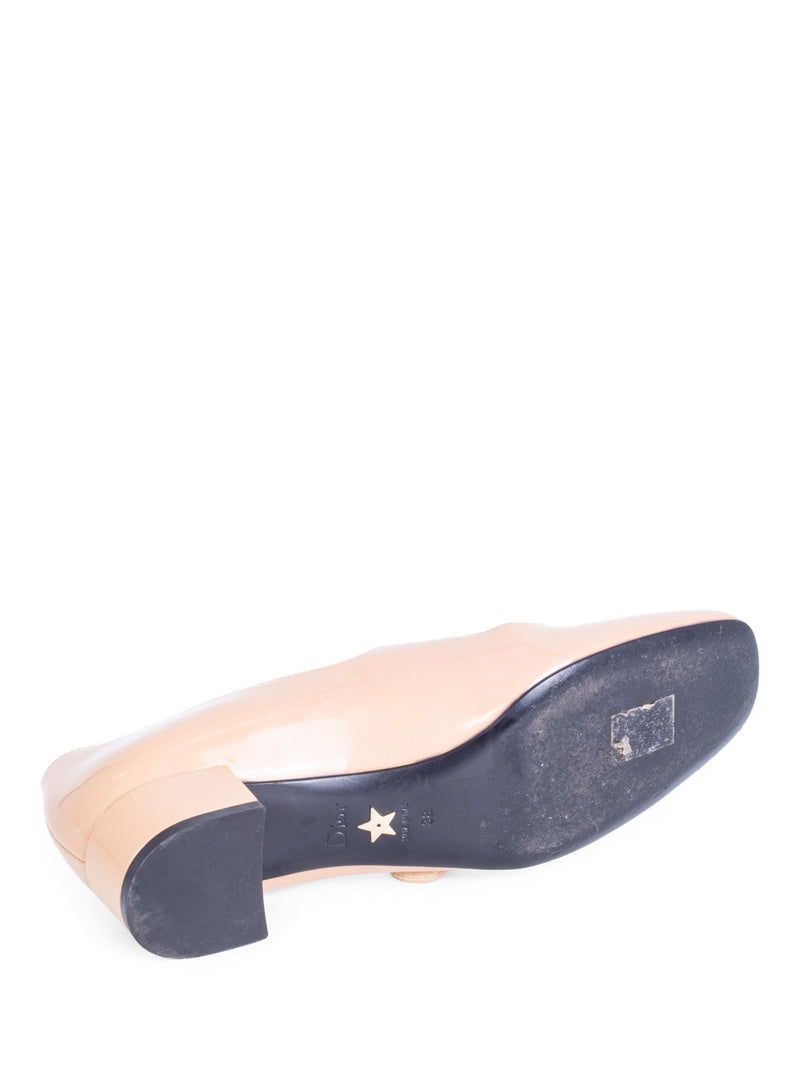 Christian Dior Logo Patent Leather Mary Jane Block Heels Beige-designer resale