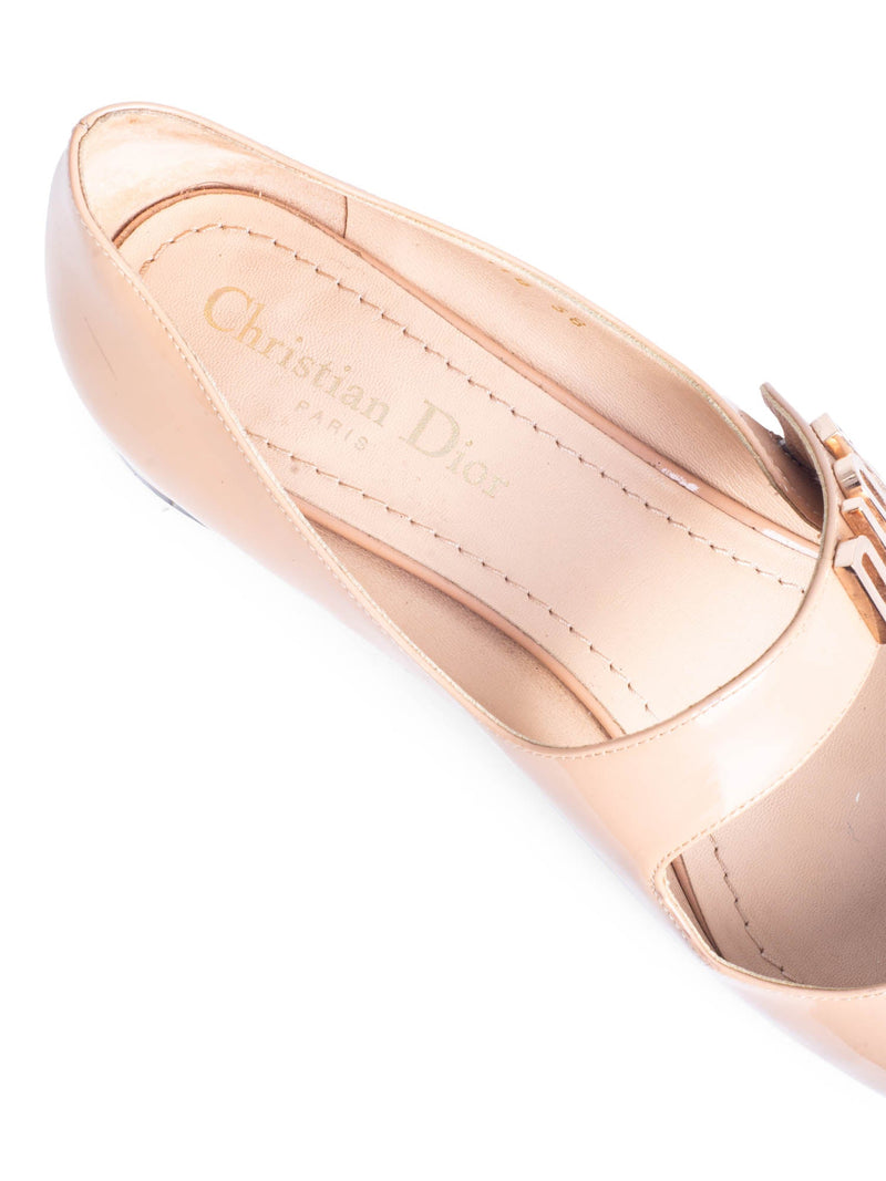 Christian Dior Logo Patent Leather Mary Jane Block Heels Beige-designer resale