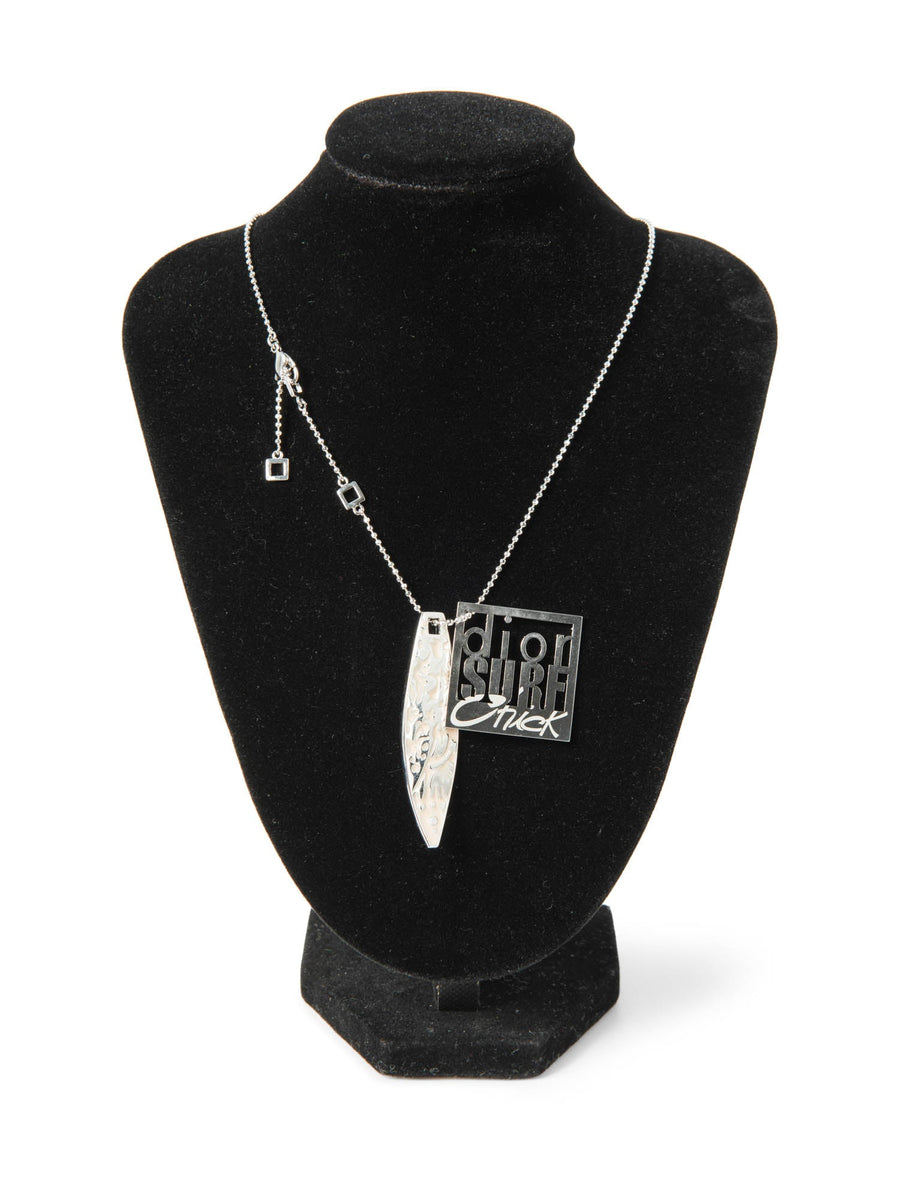 Christian Dior Logo Surf Necklace Silver