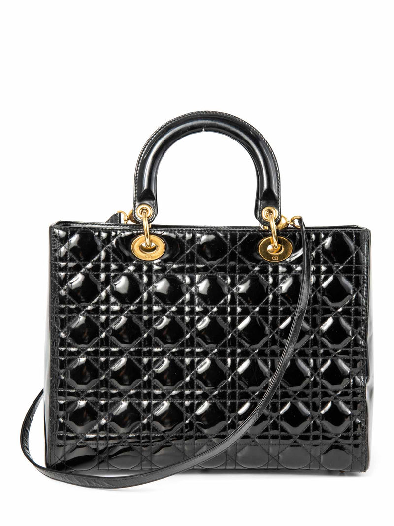 Christian Dior Patent Leather Cannage Large Lady Dior Tote Black-designer resale