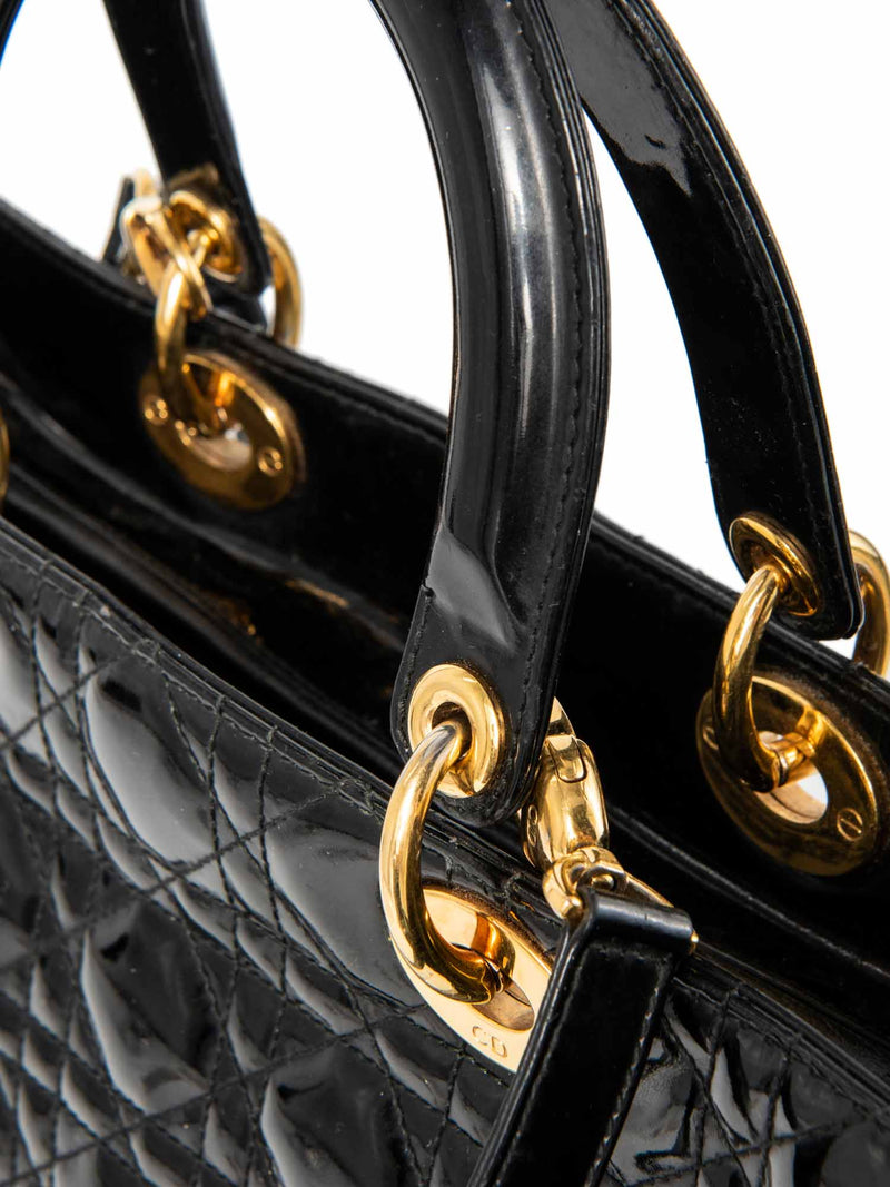 Christian Dior Patent Leather Cannage Large Lady Dior Tote Black-designer resale