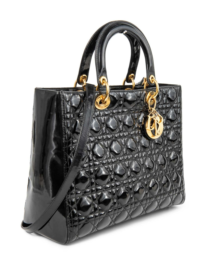 Christian Dior Patent Leather Cannage Large Lady Dior Tote Black-designer resale