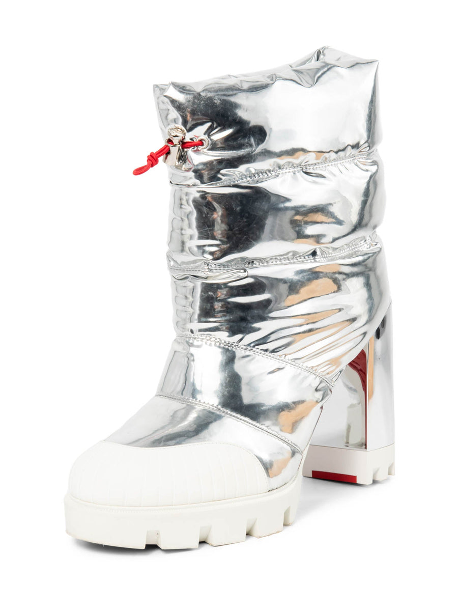 Christian Louboutin Oriona 100 Puff Captoe Boots Silver White