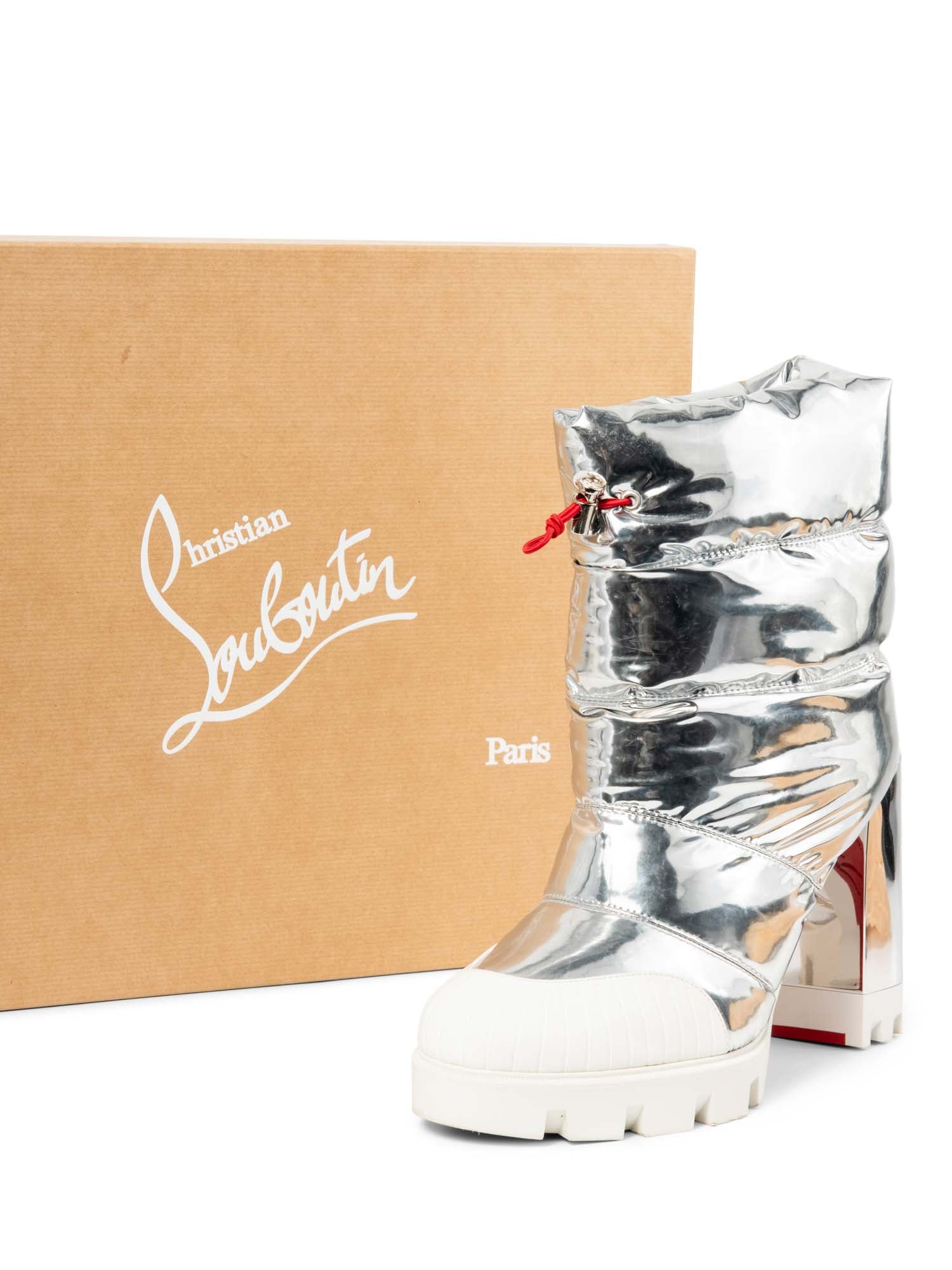 Christian Louboutin Oriona 100 Puff Captoe Boots Silver White-designer resale