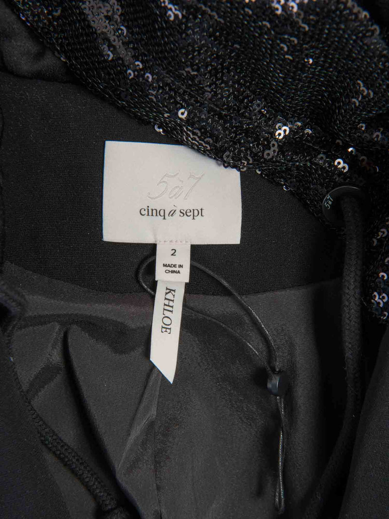 Cinq A Sept Sequin Hooded Jacket Black-designer resale