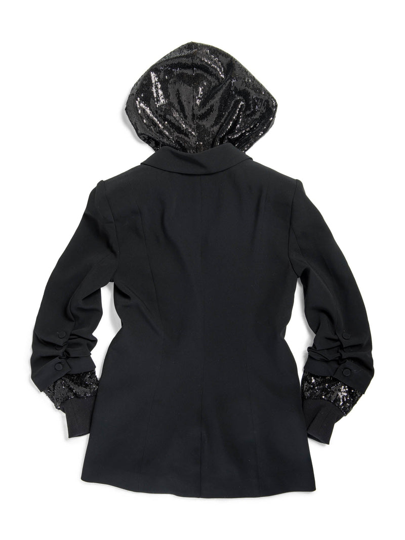 Cinq A Sept Sequin Hooded Jacket Black-designer resale