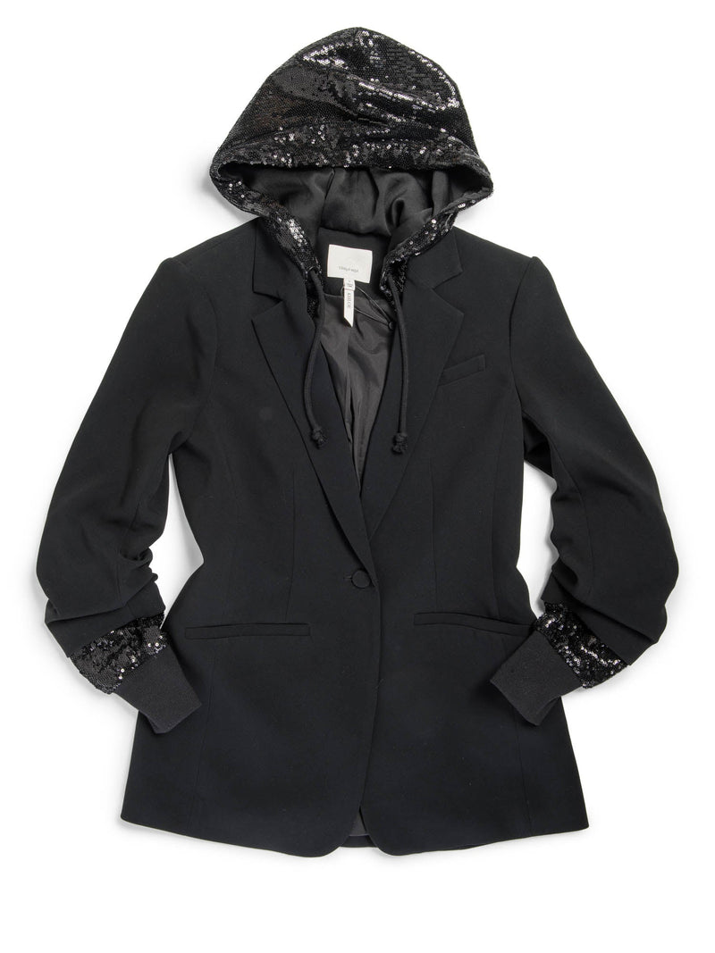 Cinq A Sept Sequin Hooded Jacket Black-designer resale