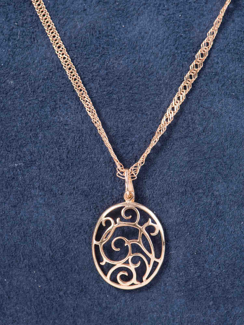 Custom 14K Gold Floral Motif Prosperity Necklace-designer resale