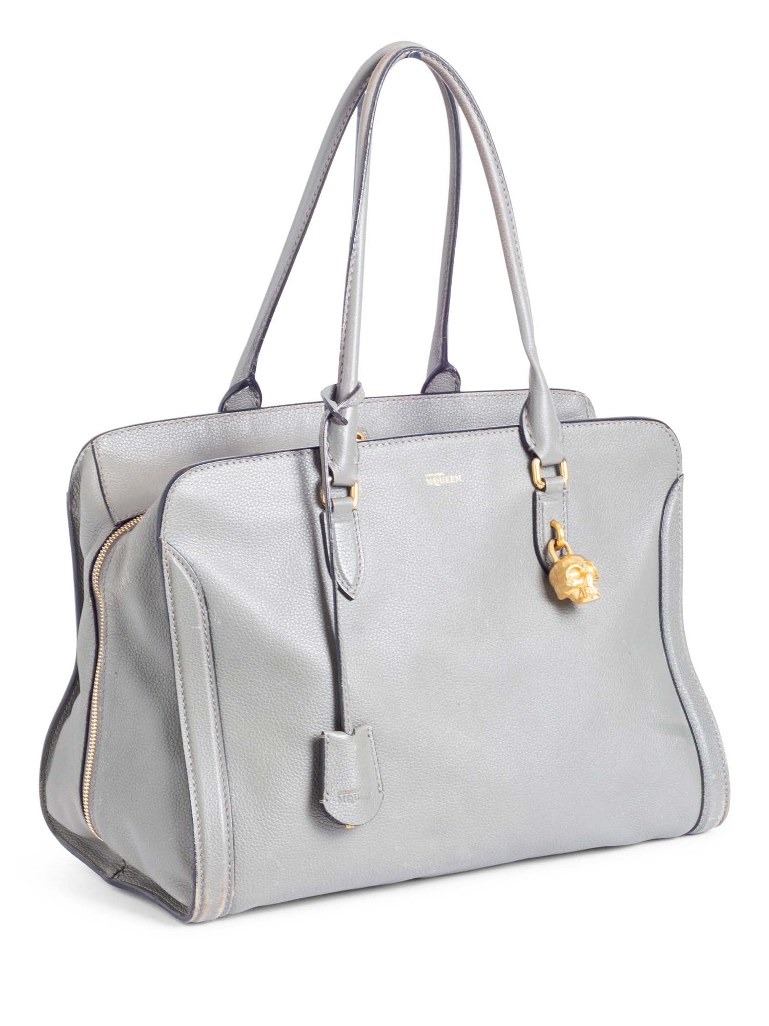 Alexander McQueen Logo Leather Skull Top Handle Shopper Bag Grey