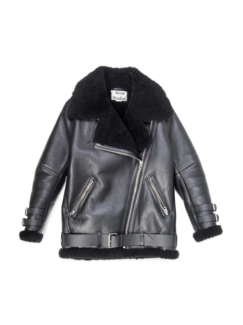 Acne Studios Leather Shearling Velocite Oversized Jacket Black