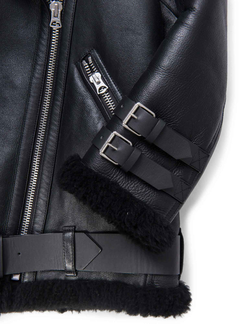 Acne Studios Leather Shearling Velocite Oversized Jacket Black