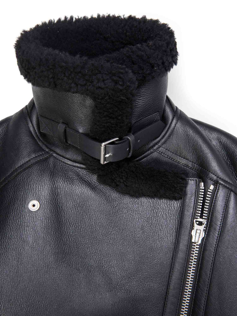 Acne Studios Leather Shearling Velocite Oversized Jacket Black
