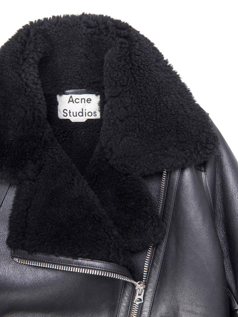 Acne Studios Leather Shearling Velocite Oversized Jacket Black