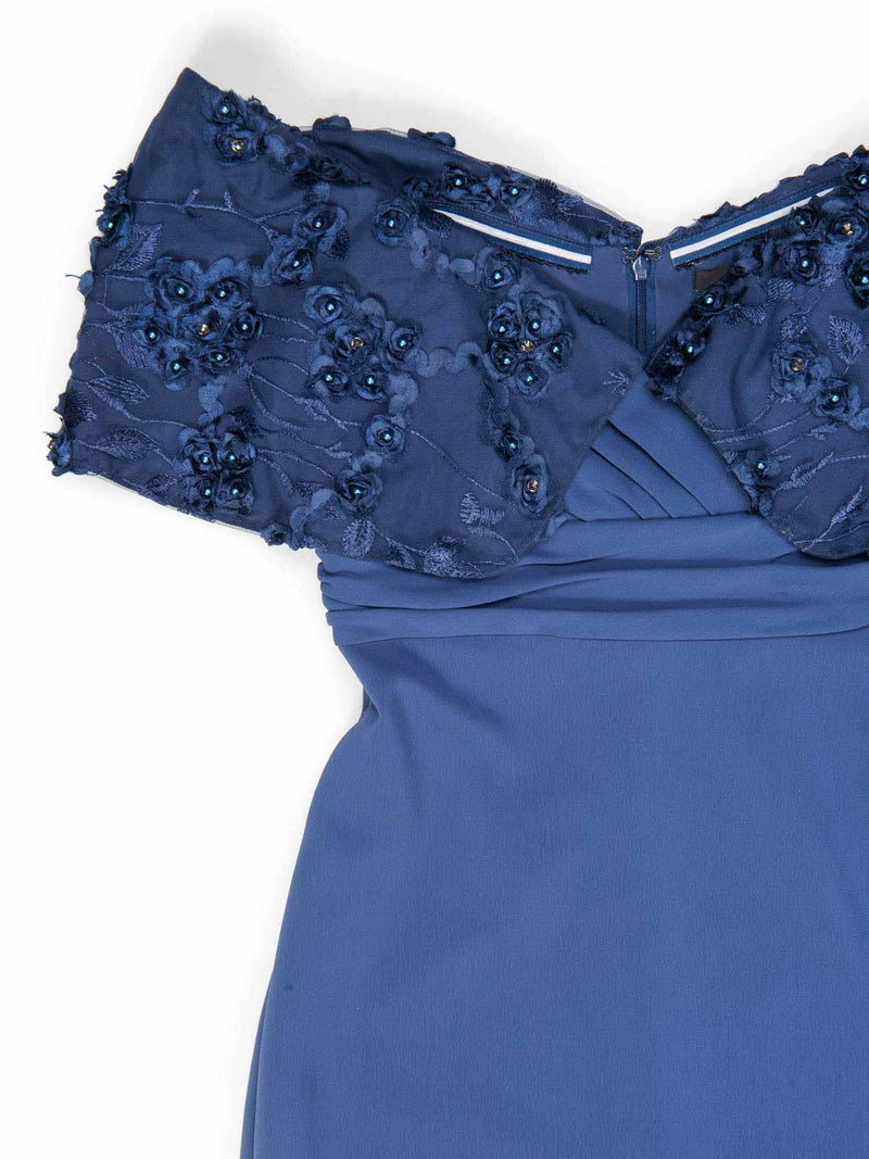 Badgley Mischka Floral Embroidered Lace Dress Blue