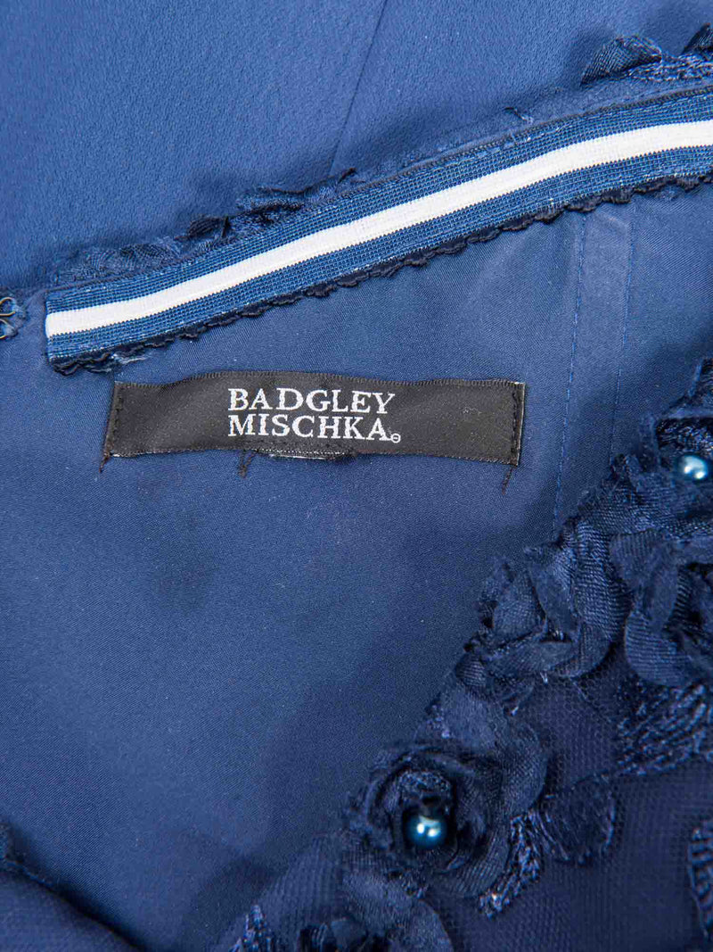 Badgley Mischka Floral Embroidered Lace Dress Blue