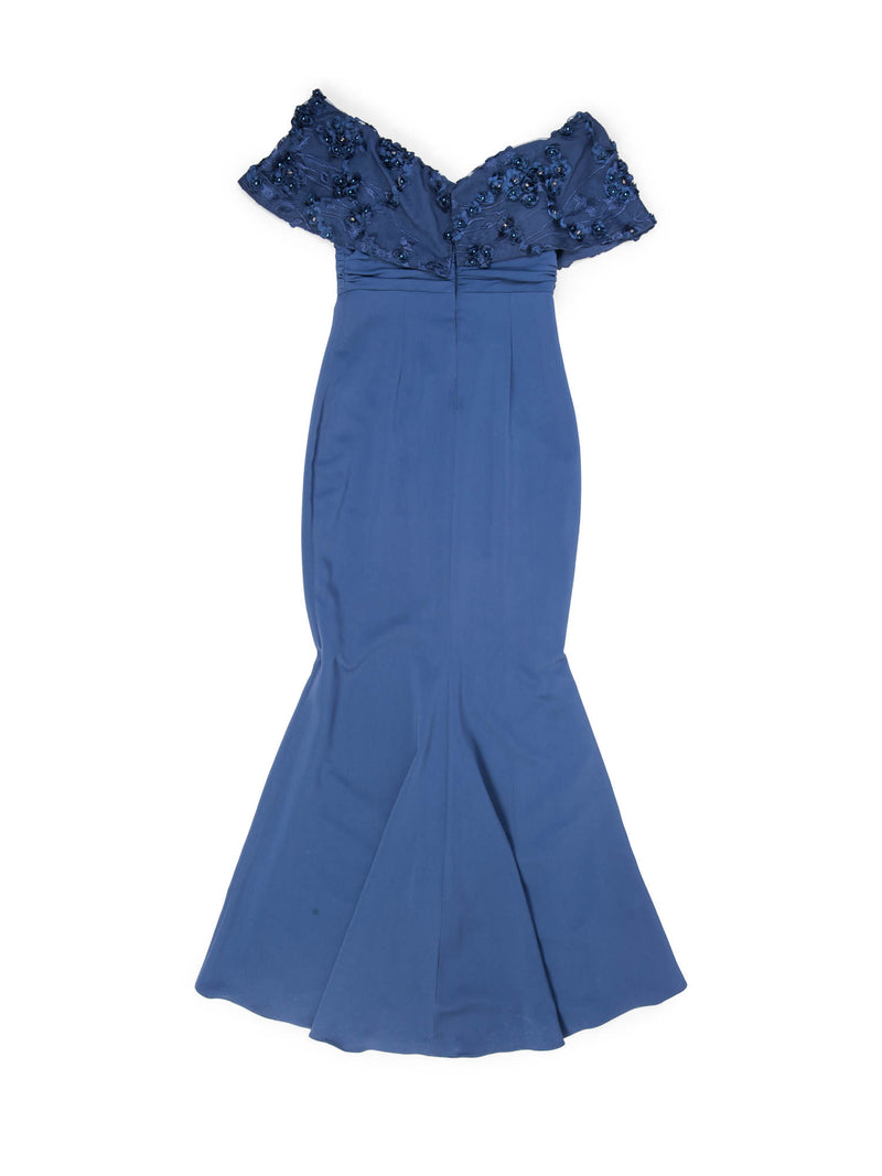 Badgley Mischka Floral Embroidered Lace Dress Blue