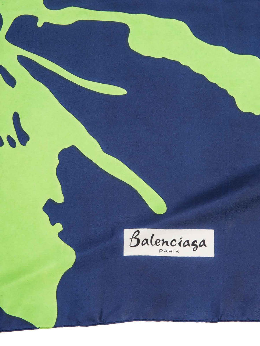 BALENCIAGA バレンシアガ カシミヤ100% マフラー ブルーグリーン Balenciaga Logo Silk Abstract Scarf Green Blue