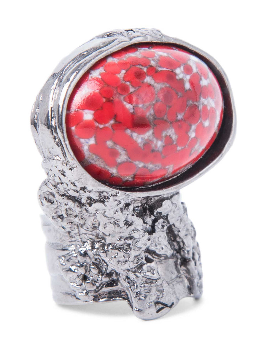 アクセサリー 2010 YVES SAINT LAURENT STONE RING Yves Saint Laurent Vintage Arty Black Grey Stone Dark Silver