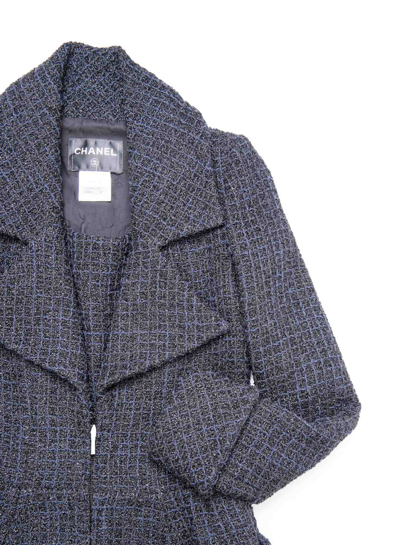 Chanel Métiers d'Art CC Logo Fitted A-Line Lesage Tweed Coat Black