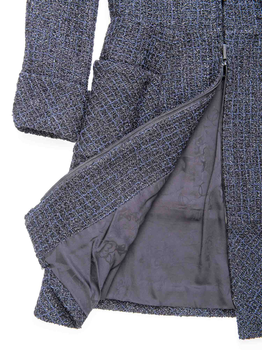 Chanel Métiers d'Art CC Logo Fitted A-Line Lesage Tweed Coat Black