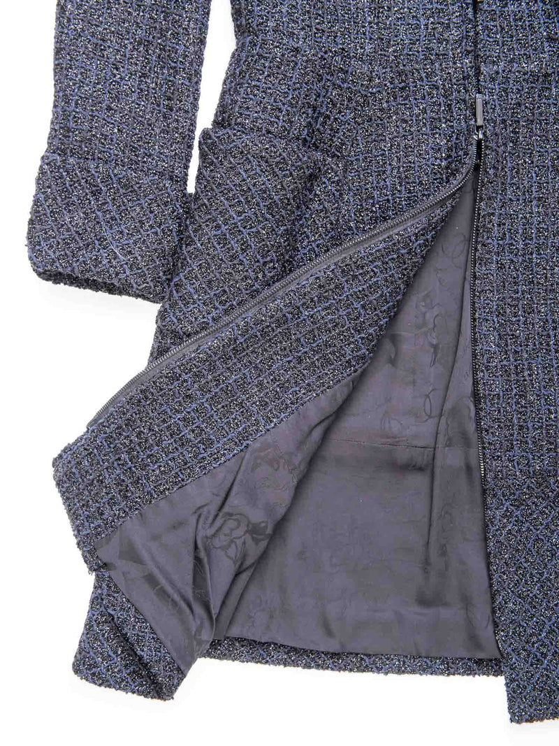 Chanel Métiers d'Art CC Logo Fitted A-Line Lesage Tweed Coat Black