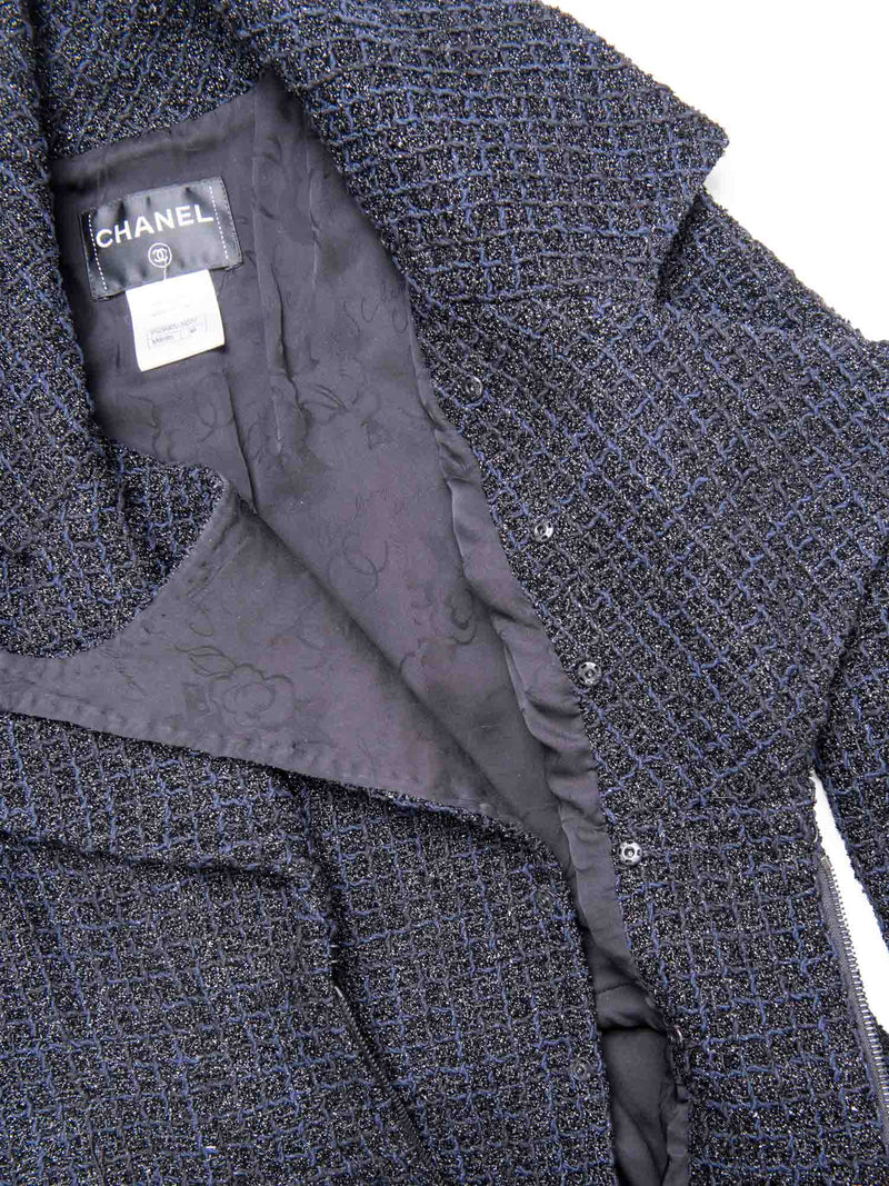Chanel Métiers d'Art CC Logo Fitted A-Line Lesage Tweed Coat Black