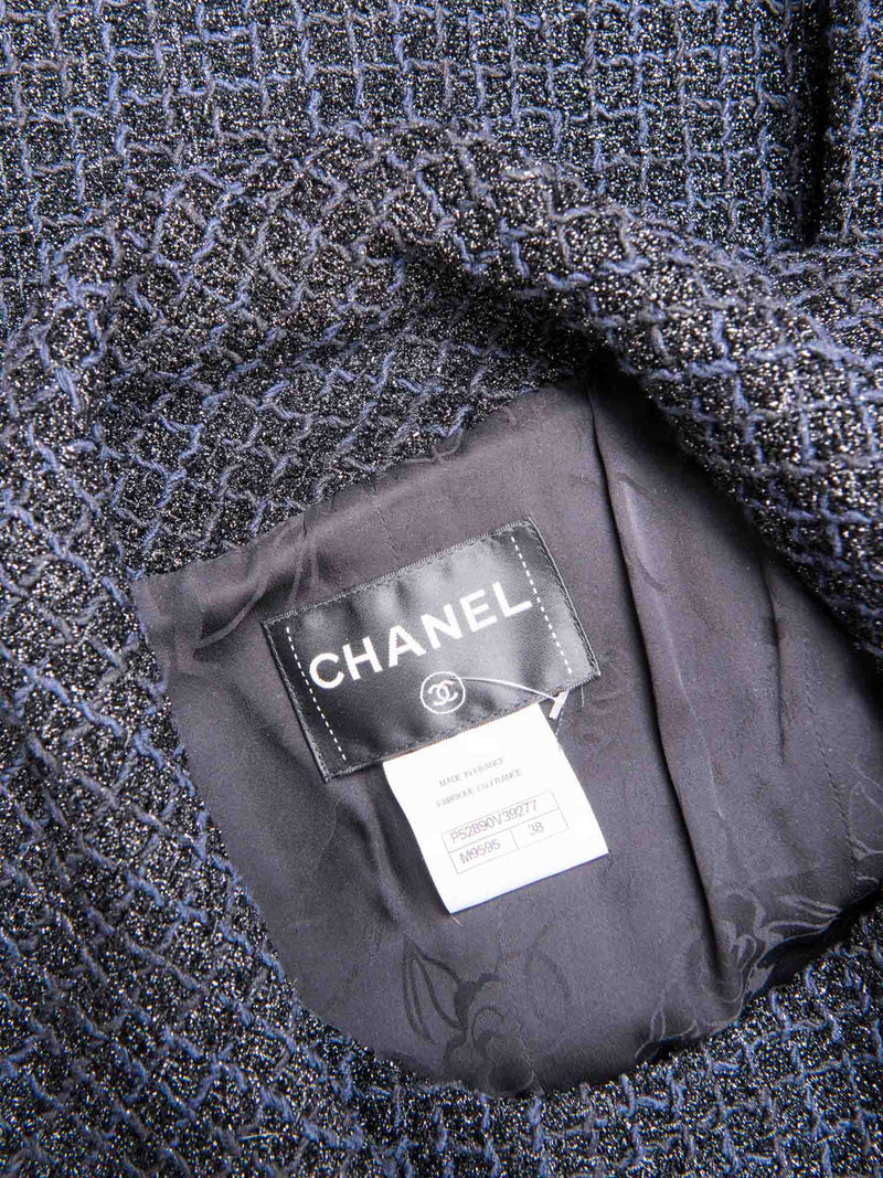 Chanel Métiers d'Art CC Logo Fitted A-Line Lesage Tweed Coat Black
