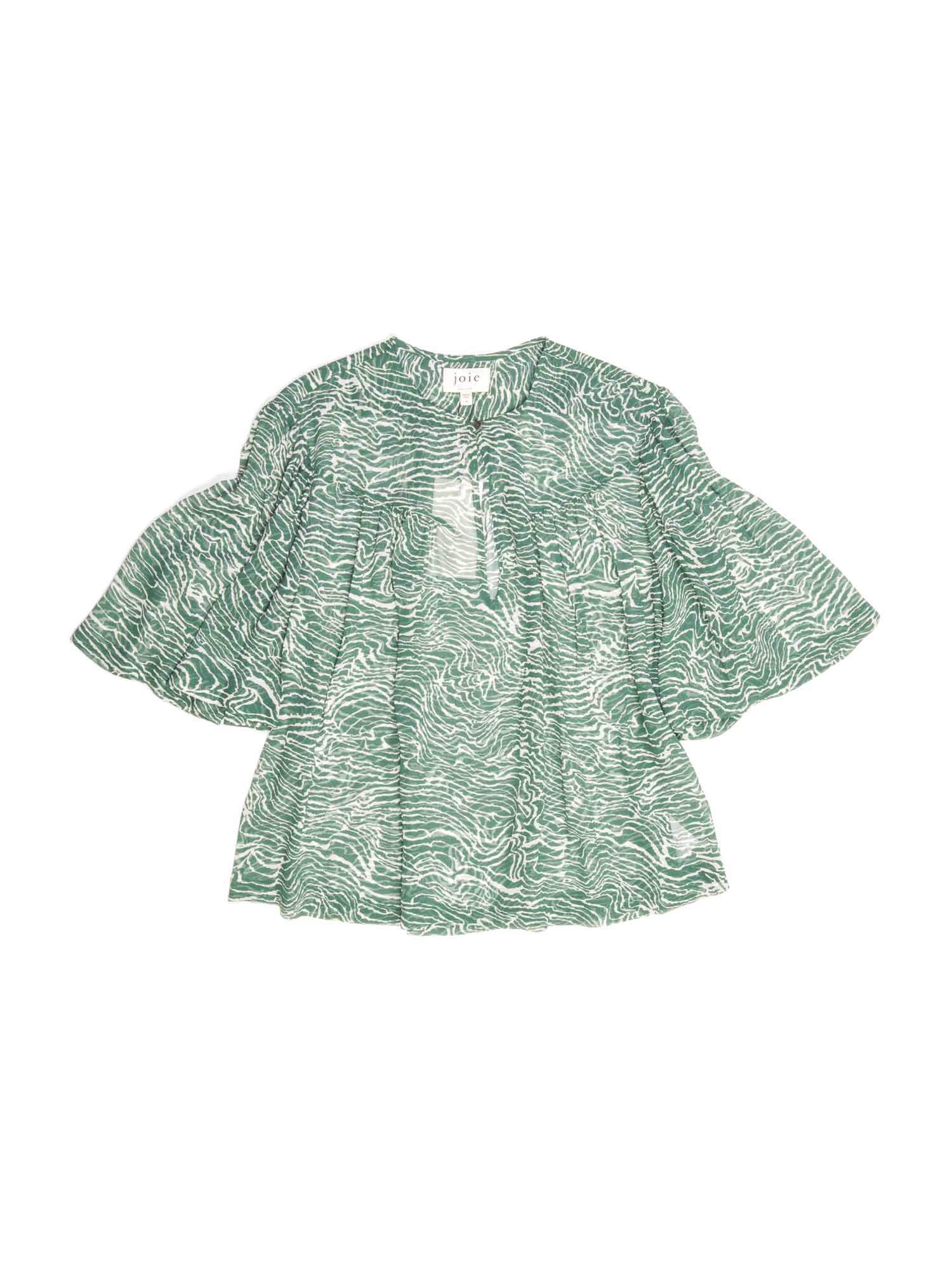 Joie Silk Striped Flared Pleated Blouse Green White