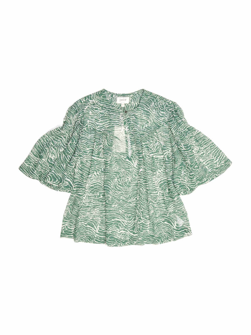 Joie Silk Striped Flared Pleated Blouse Green White