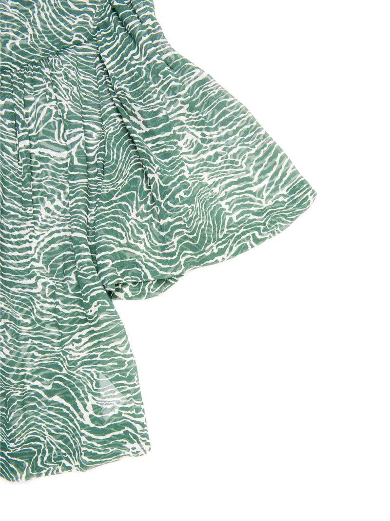 Joie Silk Striped Flared Pleated Blouse Green White