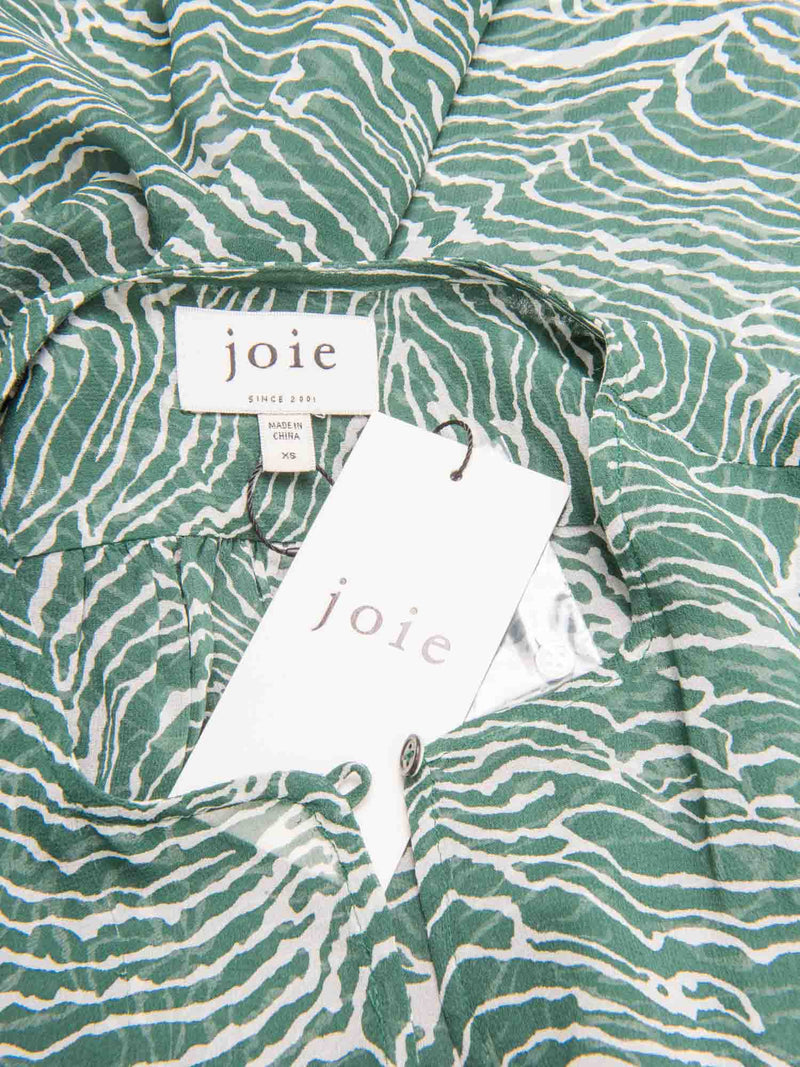 Joie Silk Striped Flared Pleated Blouse Green White