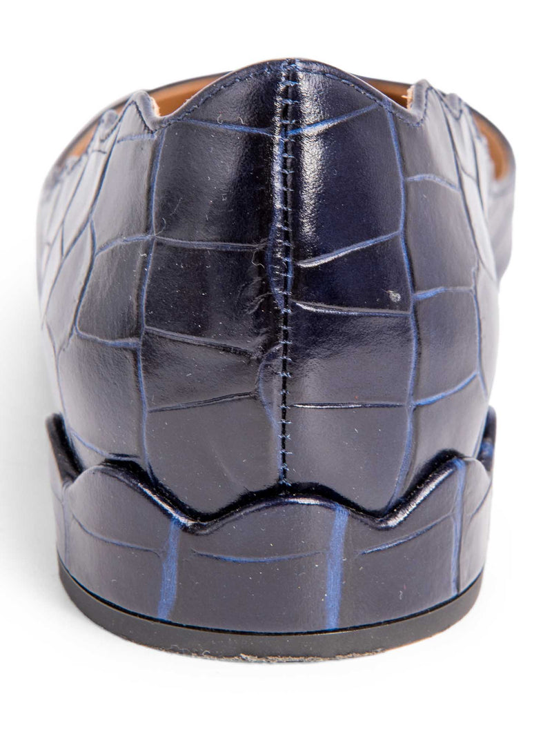 Chloe Croc Embossed Scalloped Pointed Toe Shoes Navy Blue