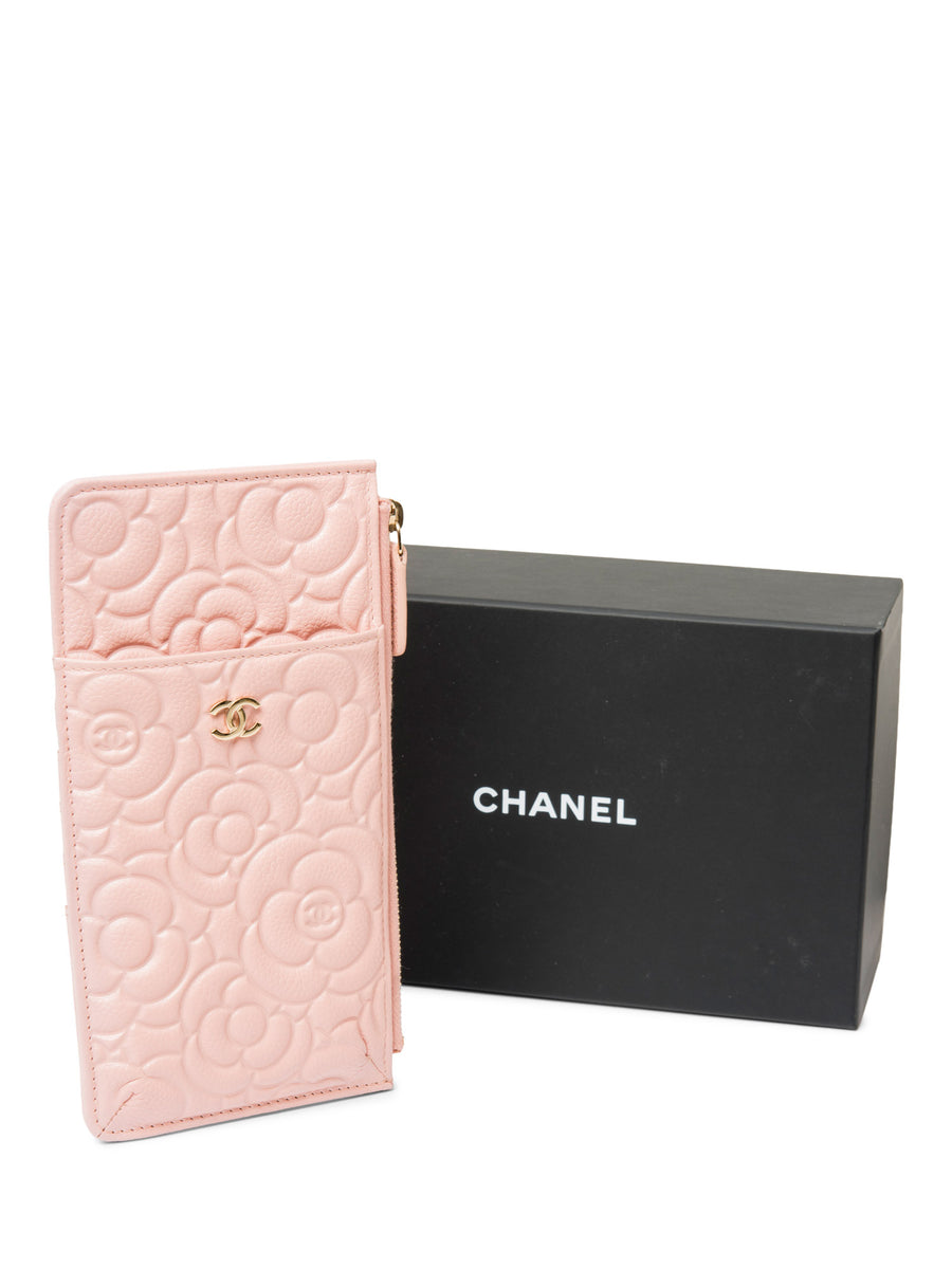 CHANEL Camellia Quilted Caviar Leather iPhone Bag Clutch Pink