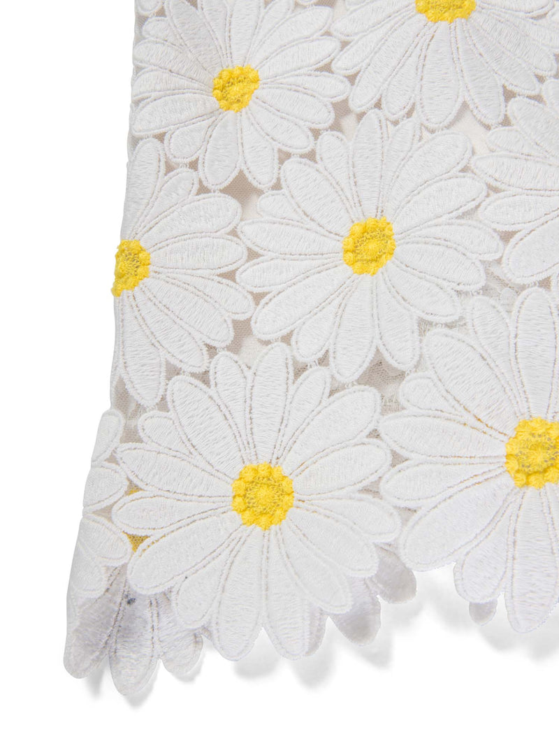 Dolce & Gabbana Embroidered Daisy Midi Fitted Dress White Yellow-designer resale