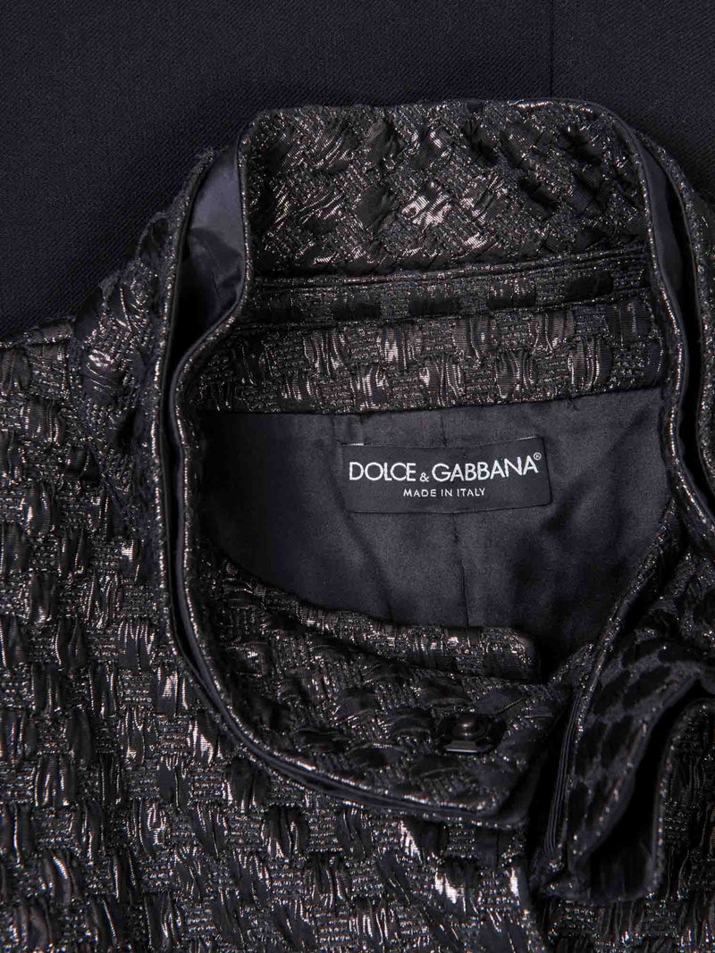Dolce & Gabbana Lurex Quilted Tweed Coat Black-designer resale