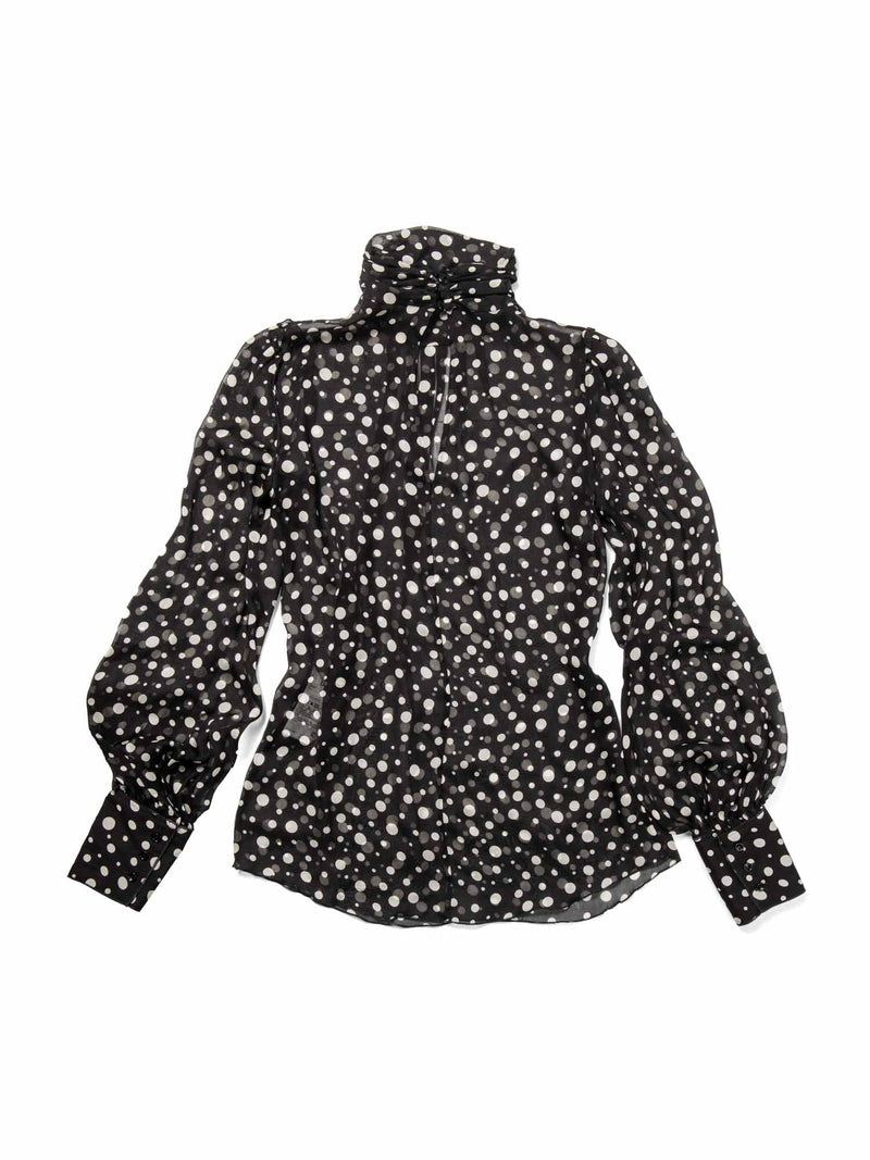 Dolce & Gabbana SIlk Polka Dot Blouse Black White-designer resale