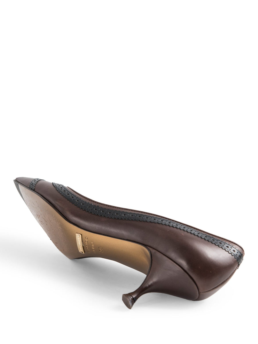 Dolce and Gabbana Leather Pointy Kitten Heel Brown