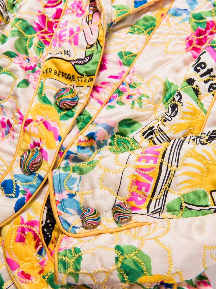 美品 80s エマニュエル・ウンガロ パラレル パリ シルク アート ジャケット Emanuel Ungraro Vintage Embroidered Quilted Silk Jacket Multicolor