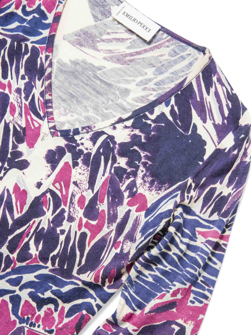 Emilio Pucci Cashmere Abstract Signed Long Sleeve Sweater Purple-designer resale