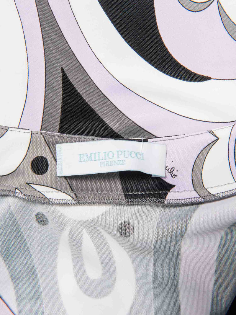 Emilio Pucci Vintage Signed Belted Floral Midi Dress Lavender Grey-designer resale