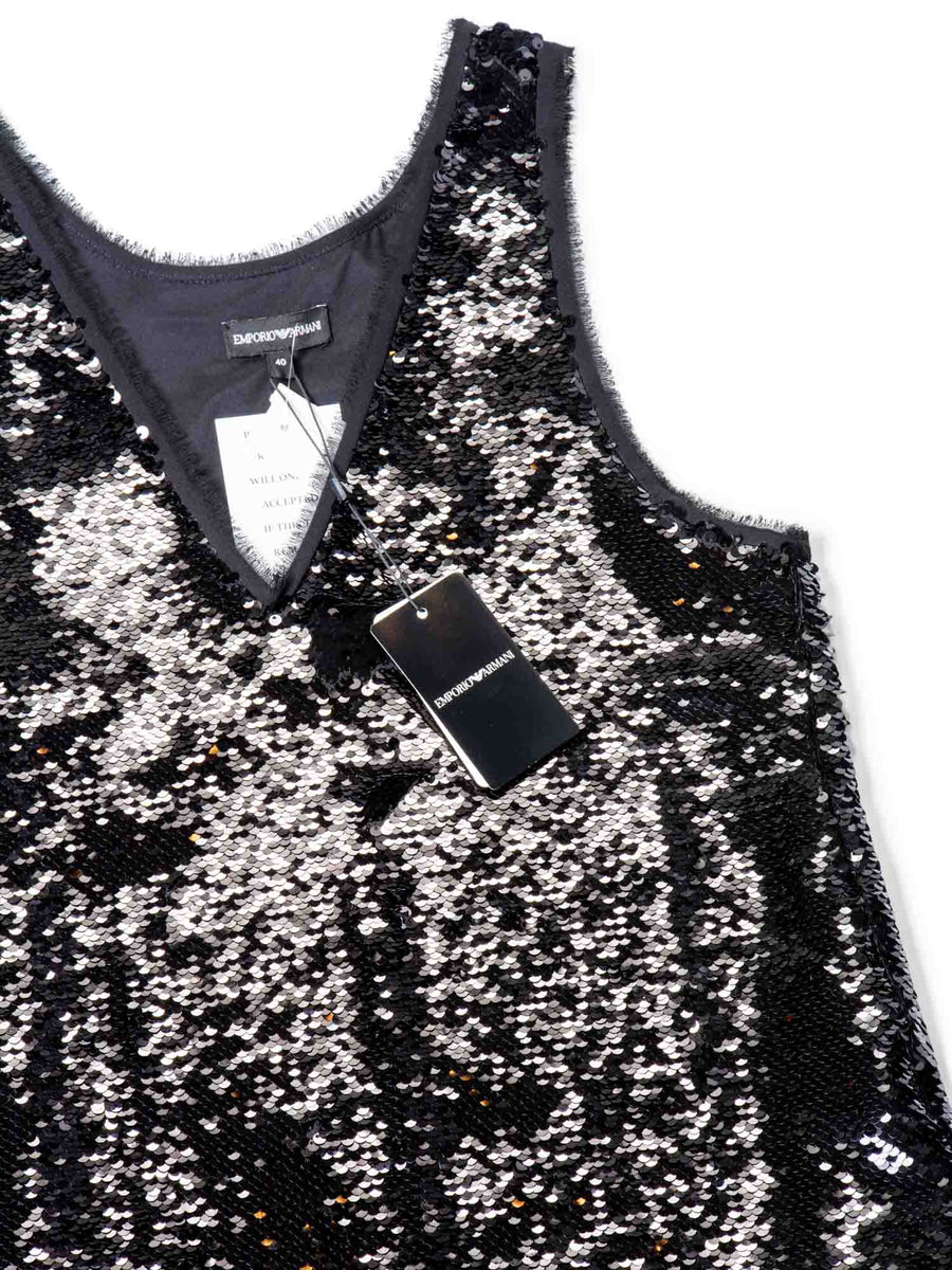 Emporio Armani Sequins Fringe Halter Mini Layered Dress Black Emporio Armani Sequins Fringe Halter Mini Layered Dress Black
