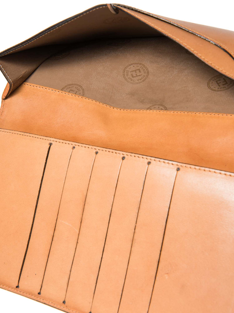 Fendi Canvas Leather Flap Wallet Beige Brown-designer resale