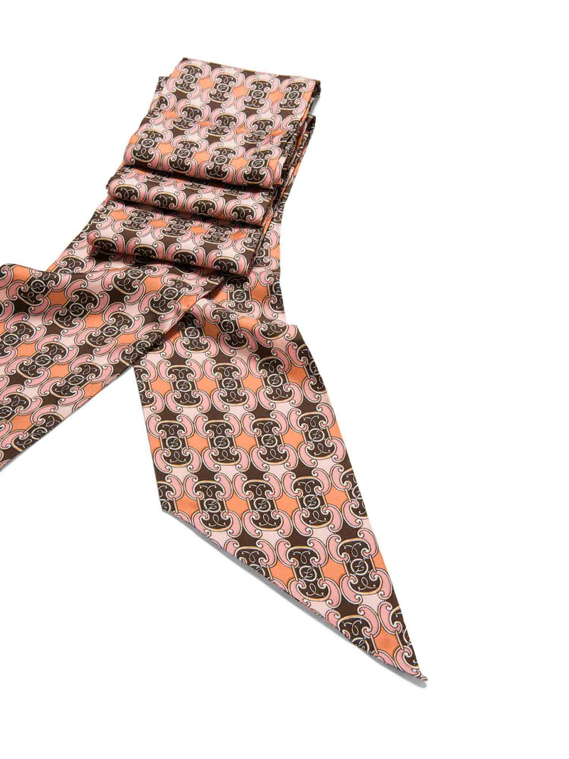 Fendi F Logo Silk Long Twilly Scarf Pink Brown-designer resale