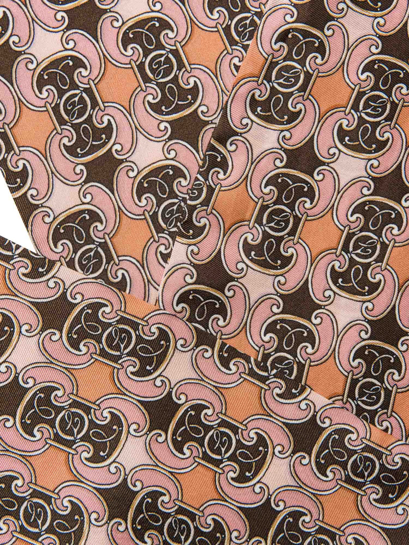 Fendi F Logo Silk Long Twilly Scarf Pink Brown-designer resale