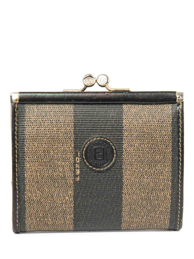 Fendi FF Logo Canvas Kiss lock Wallet Brown Black-designer resale