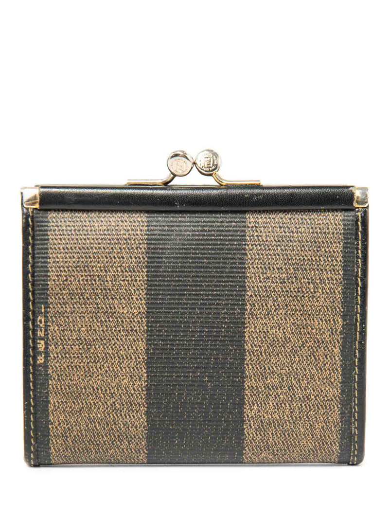 Fendi FF Logo Canvas Kiss lock Wallet Brown Black-designer resale