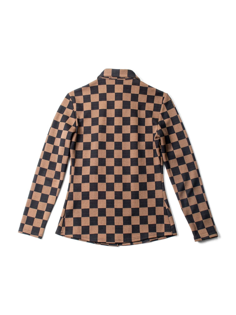 Fendi FF Logo Checkered Fitted Jersey Button Up Shirt Brown-designer resale